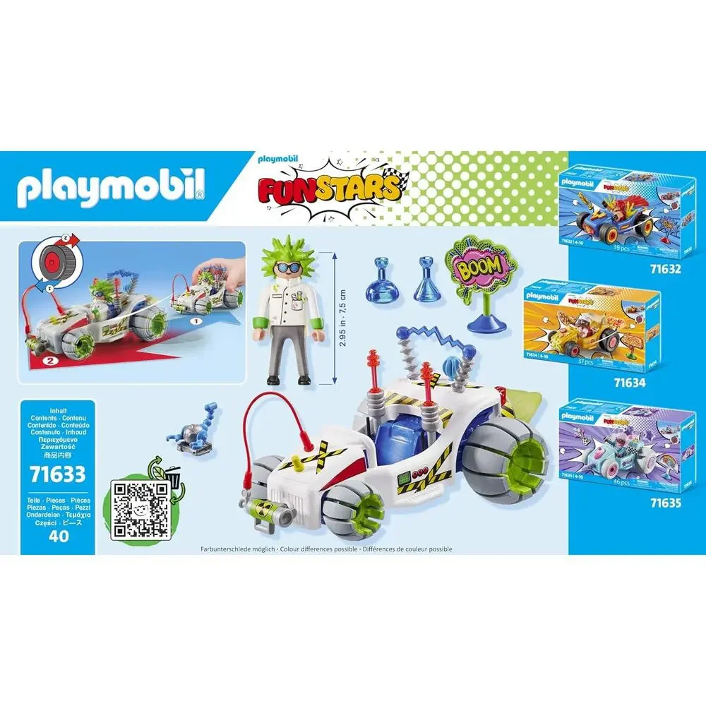 NIB Playmobil Funstars Racing Professor Set 71633 40pc Pullback Go-Kart
